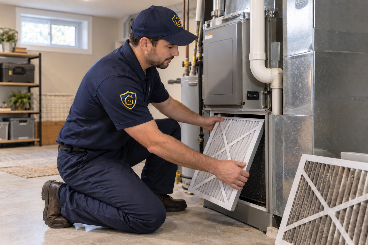 Guardova technician providing seasonal home maintenance