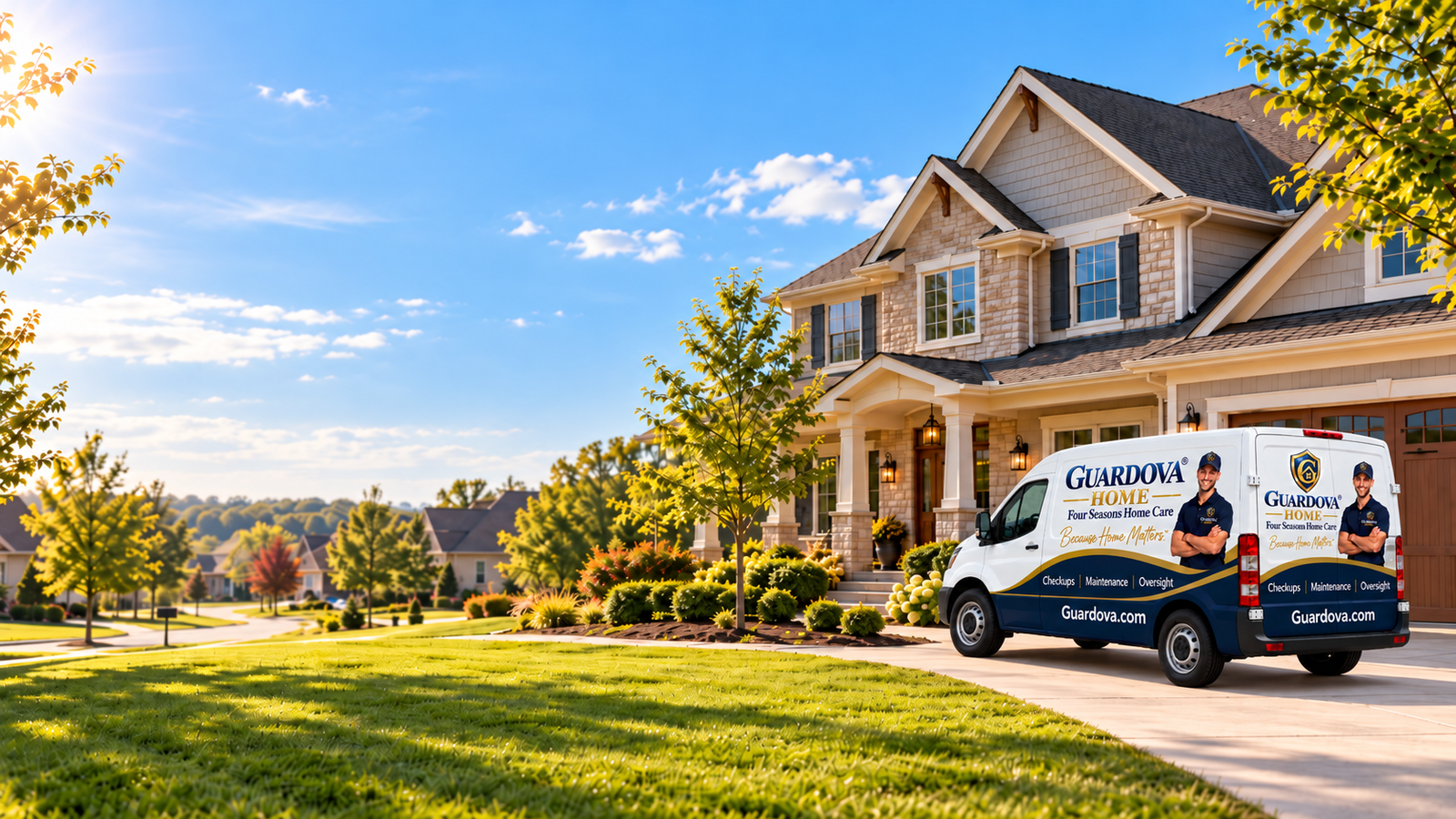 Guardova Home service van parked at a beautiful Kansas home